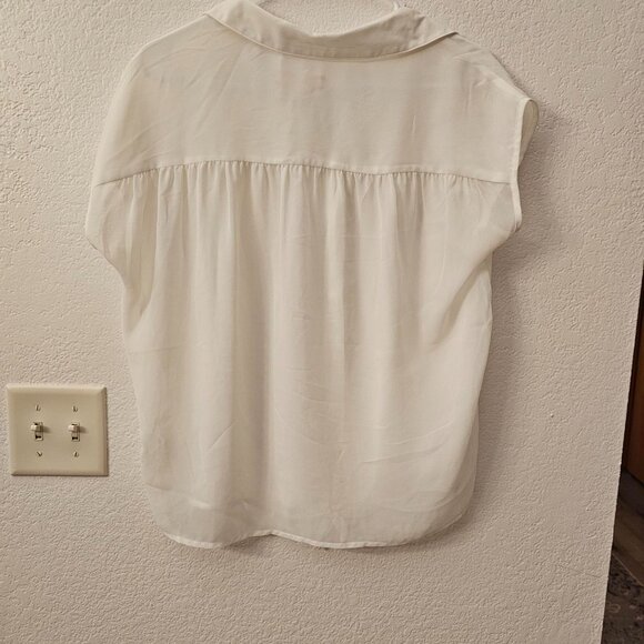 PINK ROSE Ladies Size Large - White Sheer Top - Tie at Waist - Button Front - Picture 7 of 7